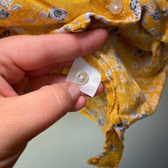 Rachel Zoe Women's Floral Linen Collared Blouse Mustard Yellow Size Large - Picture 4 of 5